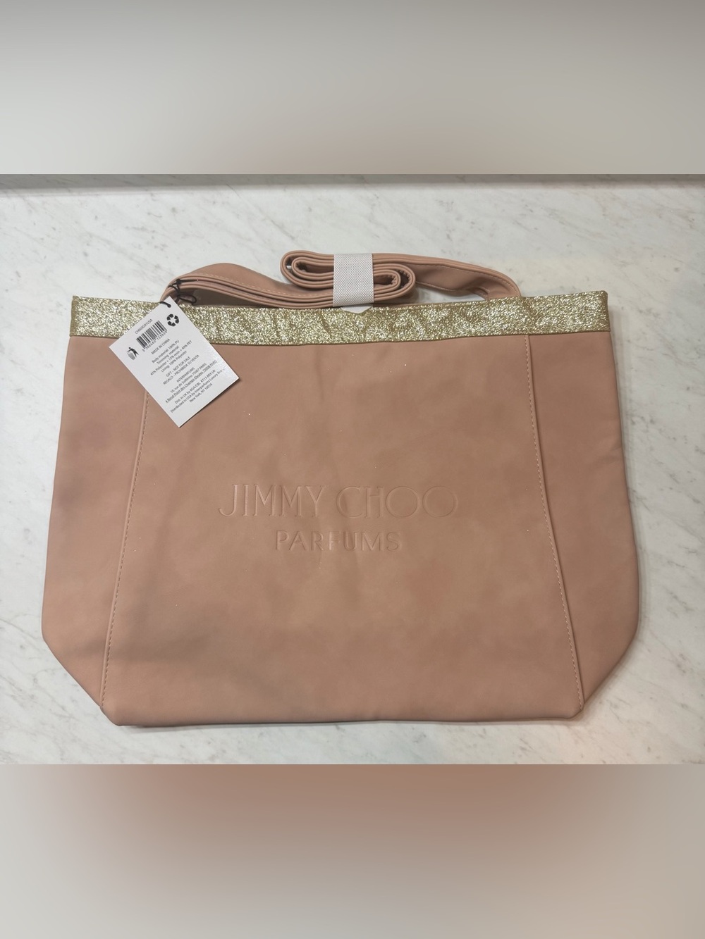 Jimmy Choo Parfums Blush Pink Gold Glitter Large Tote Bag NWT